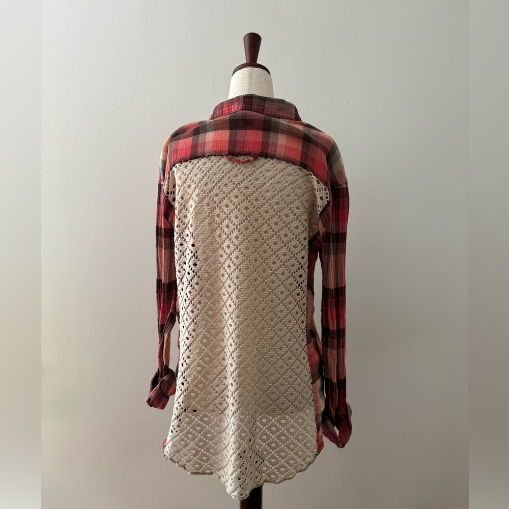 Free People We The Free Plaid Lace Back Shirt M - Picture 2 of 7